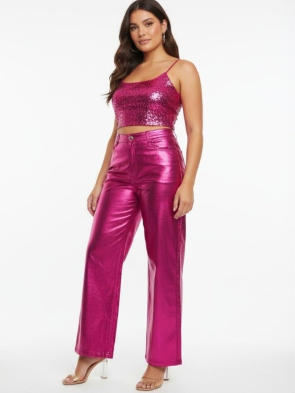 Blank NYC Metallic Fuchsia Wide-Leg Pants